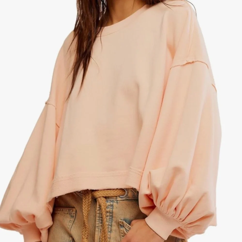 Free People Trish Sweatshirt in Summer Peach Sz M NWT $98R - Picture 1 of 4